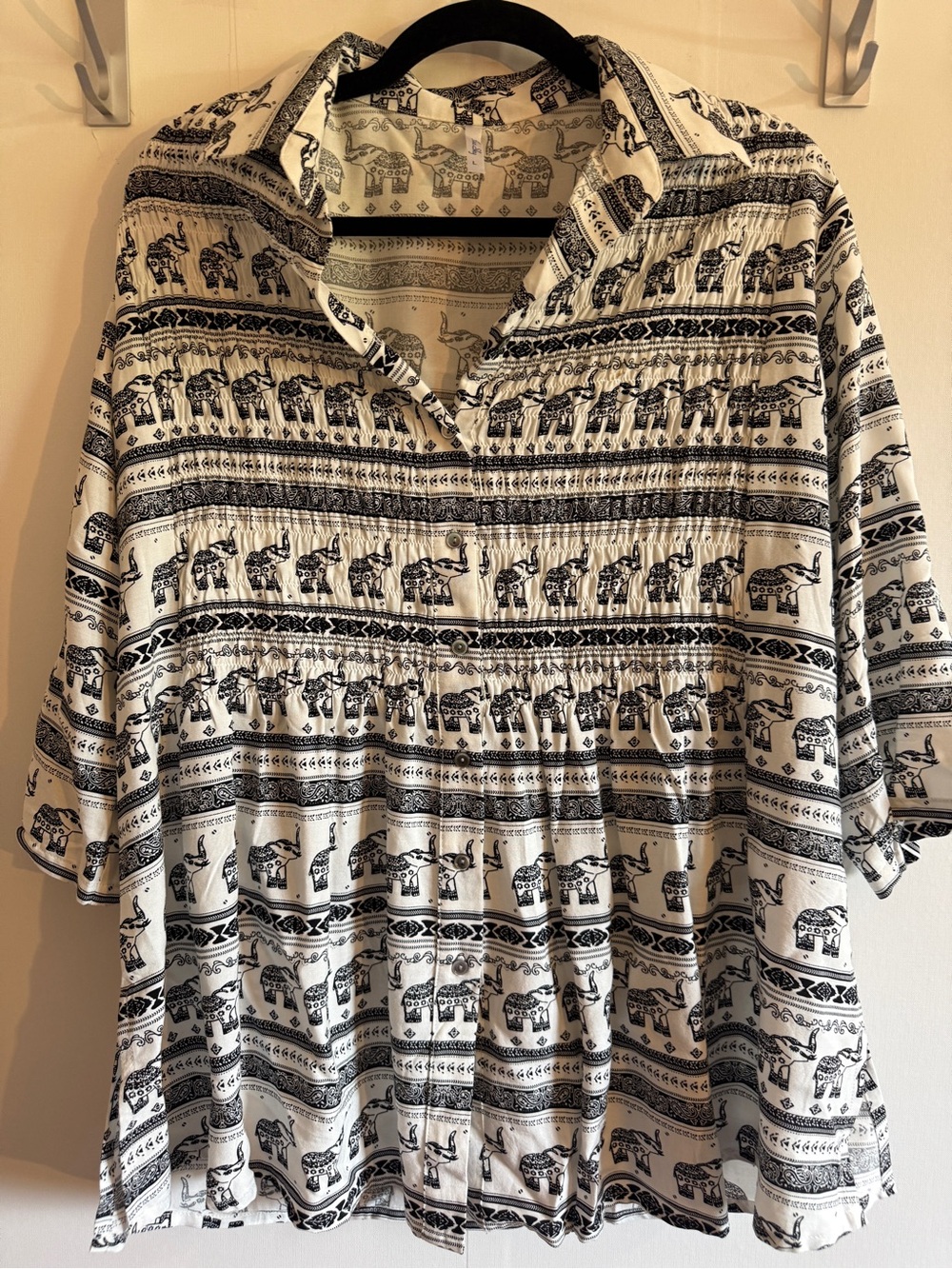3 for $40 - Blue Sky Clothing Co Elephant Print Tunic L Boho Rayon Smocked